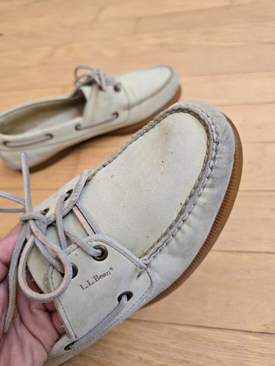 vintage 90\'s | L.L. Bean cream leather Vibram sole boat loafers | MENS 8.5 main image 5